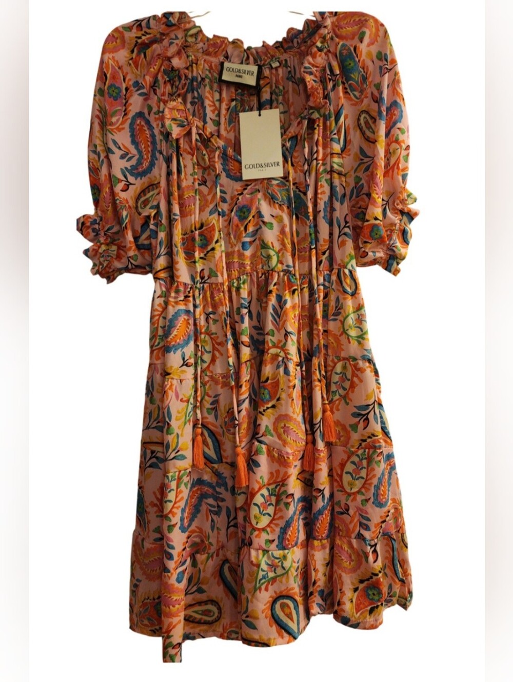 Paris Peach Paisley Dress with Blue and Green Accents